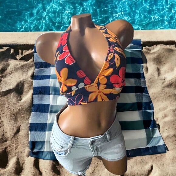 Jantzen l Hawaiian Floral Print l Bikini Top l Tie Back l Lined l EUC - Picture 8 of 8